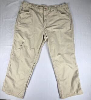 Carhartt FR Flame Resistant Canvas Work Pants Khaki 46x30 Dungaree Fit FRB159-GK